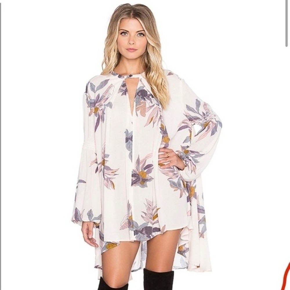 Free People Tree Electric Orchid Pink Floral Mini Tunic
